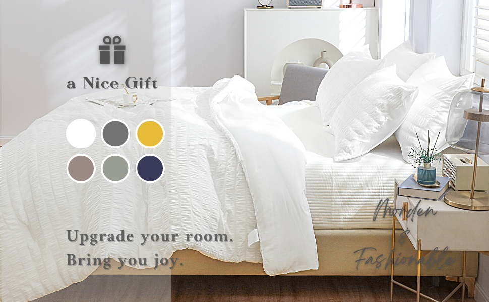 Haowaner 3 Pieces Seersucker Queen Comforter Set, Queen