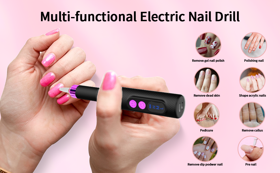 Electric Nail File HOMHOW Cordless Acrylic Nail Kit with