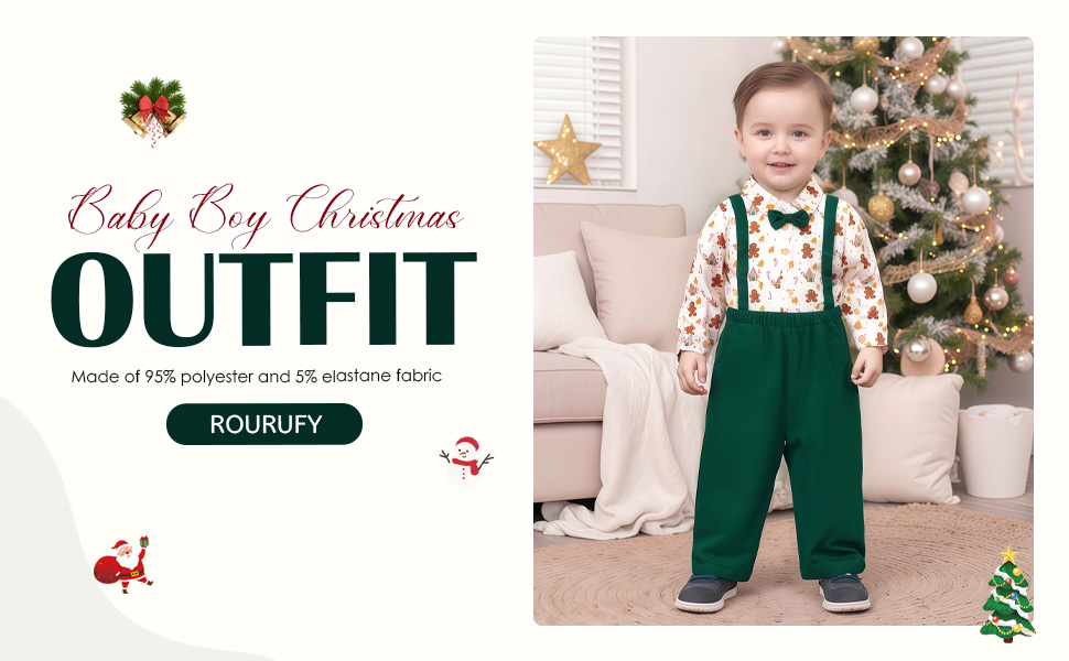 Toddler Baby Boy Christmas Outfit Gentleman Gingerbread Shirt Pants Set Boys Matching Clothes