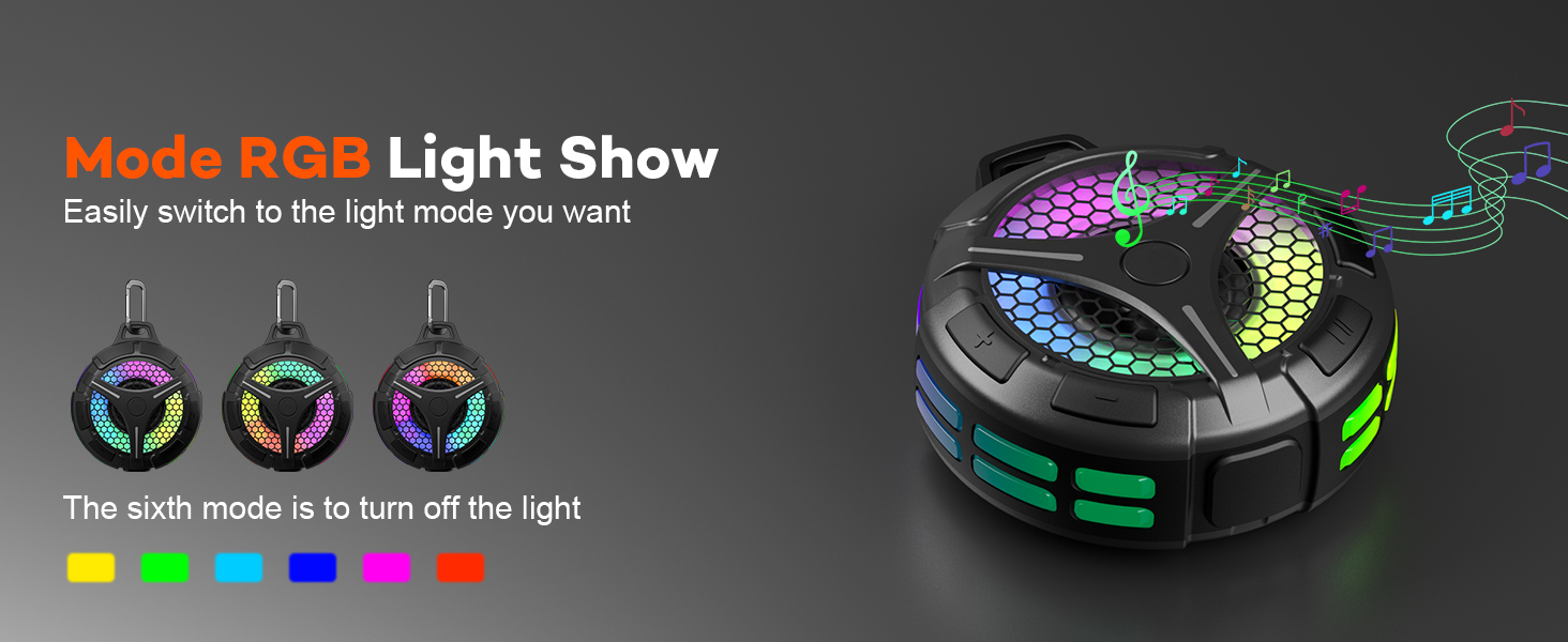 Text reads 'Made RGB Light Show'. Multiple identical black cylindrical stage lights arranged in rows, showing professional lighting equipment for performances or events.