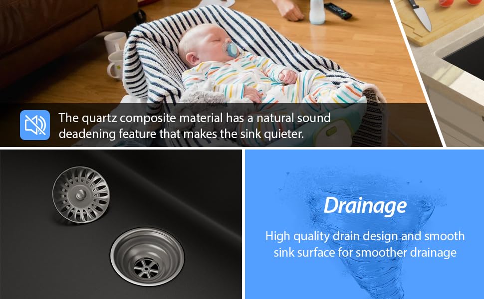 Lordear 32 Granite Composite Kitchen Sink 32x19x10 Inch Granite