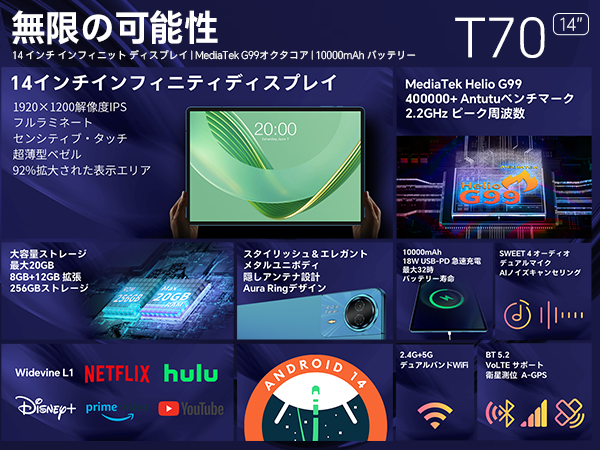 Teclast T70 G99 14インチ大画面 SIMフリー 動作確認済み Teclast T70 G99 14インチ大画面 SIMフリー 動作確認済み