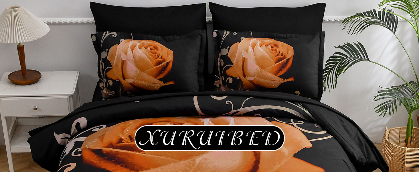 Rose Comforter Queen King Size Floral 7PCs Bed in a Bag