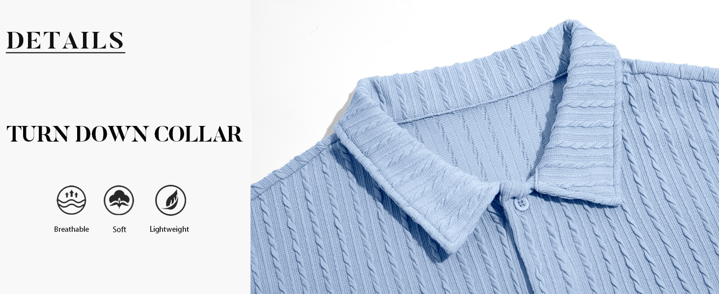 Men's Knit Shirts Cuban Collar Short Sleeve Button Down Tops Casual Summer Beach T-Shirts