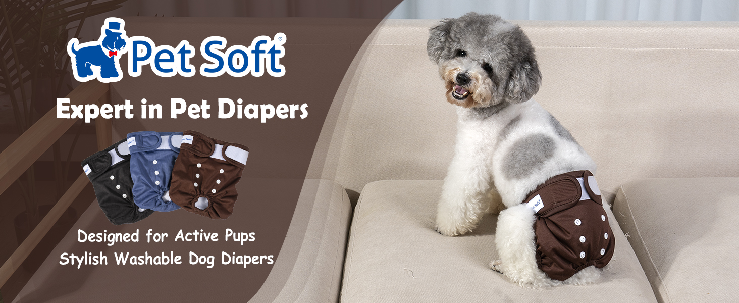 Pet Soft Dog Nappies Female Dog Period Pants for Season Washable, 3 Pack Super Absorbent