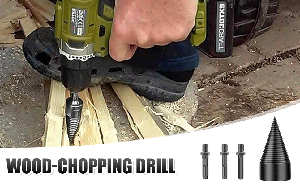 Firewood Log Splitter Drill Bit Set, 4PCS Easy Removable Kindling