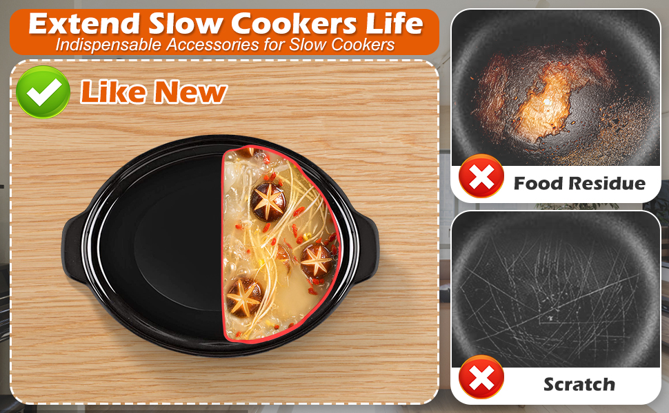 Silicone Crock Pot Liners Fit for Crockpot & Hamilton Beach 6QT, Biupky