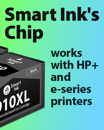 Smart Ink's Chip works with e-series, HP+