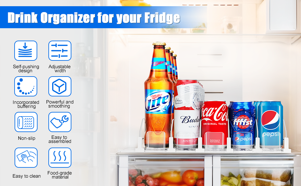 Upgraded Drink Organizer for Fridge, Soda Can Dispenser for