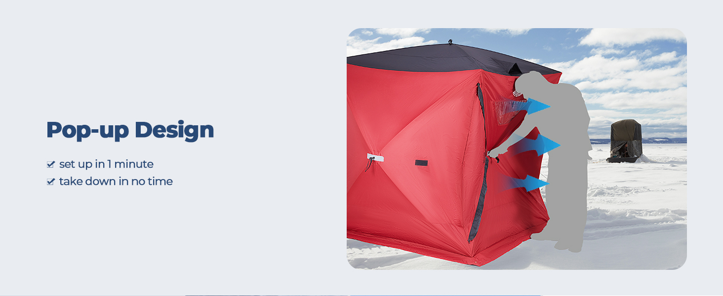 DEERFAMY Ice Fishing Shelter, 34 Person Ice Fishing Tent, Pop up Ice Shanty Insulated Tent with