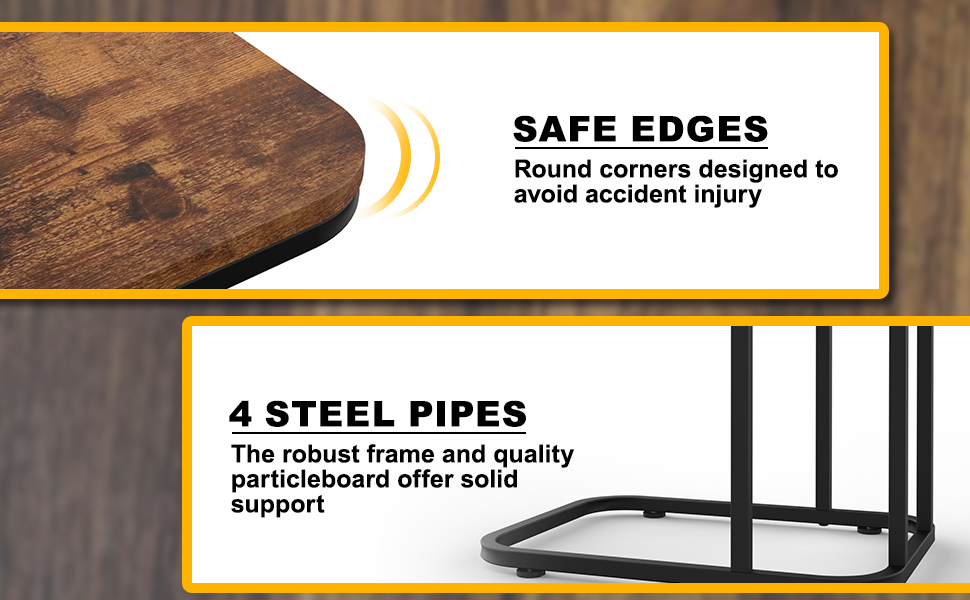 NAVKONY C Shaped End Table, Slide Under Couch Table with