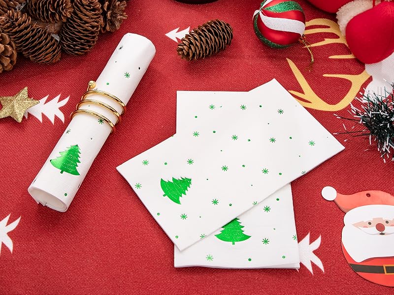 WDF 100Pack Green Christmas Napkins 3ply Premium Quality