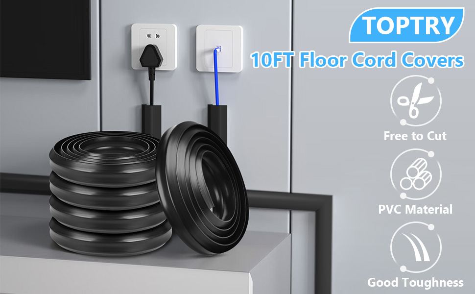 Floor Cable Cover, 10FT Extension Cord Covers, 3 Channels Floor Cable