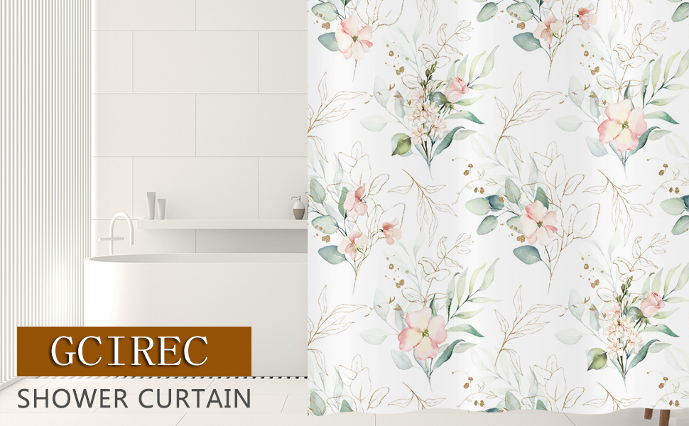 GCIREC Spring Pink Floral Shower Curtain, Weighted Bottom