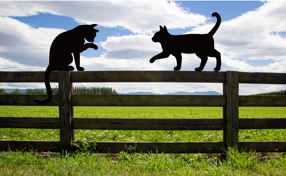 Doesen Metal Cat Fence Decorations (2 Pack), Metal Cat