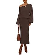 MEROKEETY Women's 2025 Fall Fuzzy 2 Piece Outfit Winter Long Sleeve Boat Neck Pullover Top Maxi S...