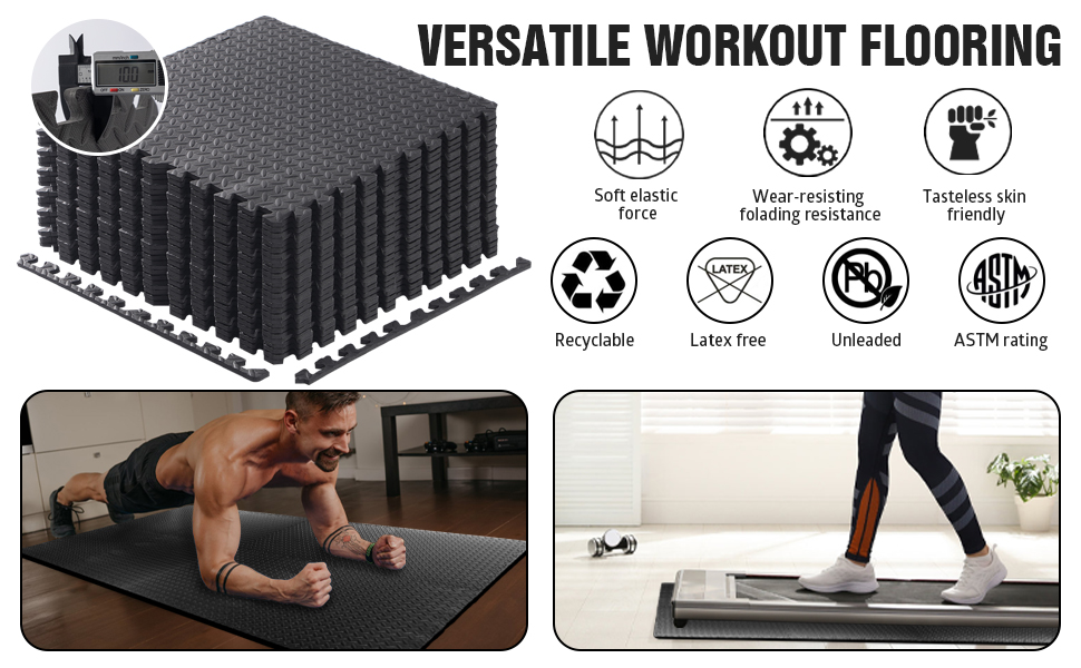 60 x 60cm 4PCS Black Large Foam Jigsaw Mats Thick Heavy Duty Gym