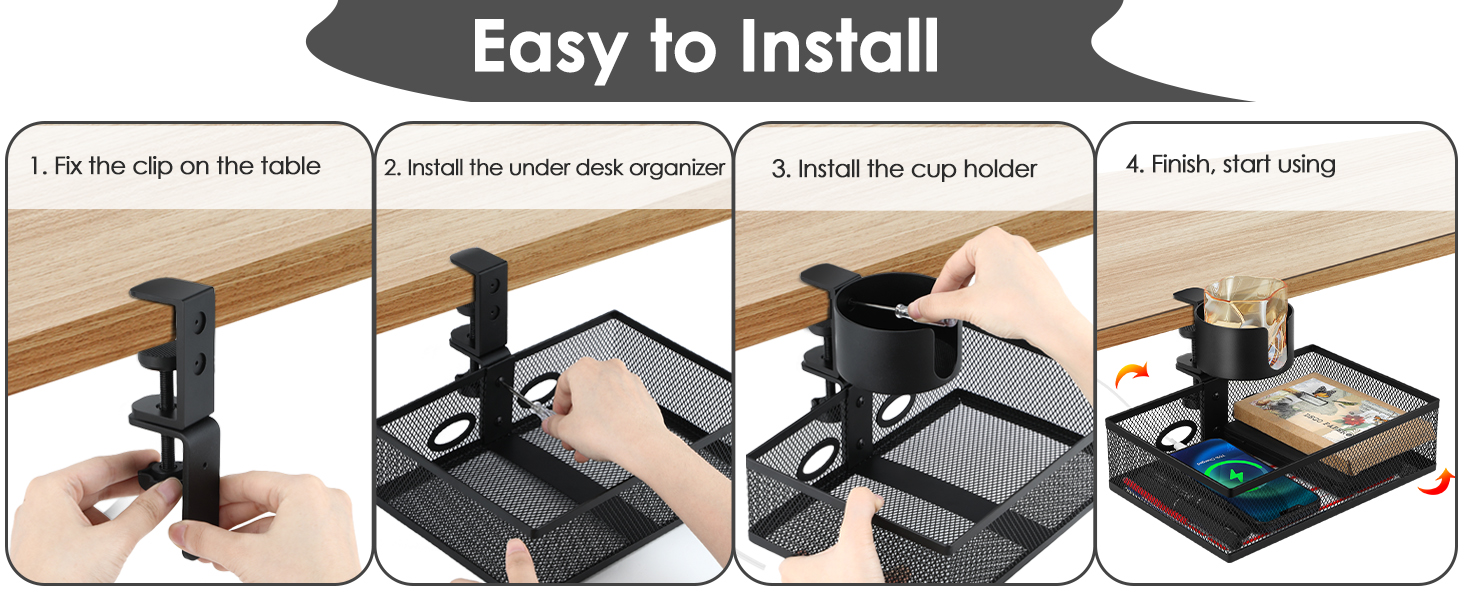 Augot 360 ° Rotary Under Desk Drawer with Cup Holder, 2 in 1 Desk