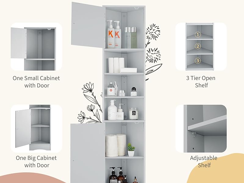 Tall Corner Cabinet for Bathroom - Narrow Space Saving Storage