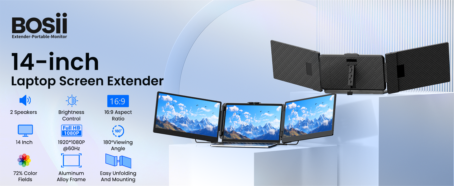 triple laptop screen extender monitor 14 inch
