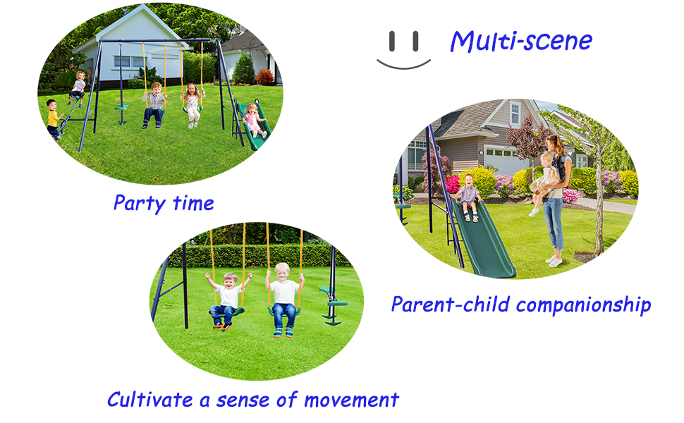 Zolyndo Metal Swing Sets for Backyard with Swing Seats