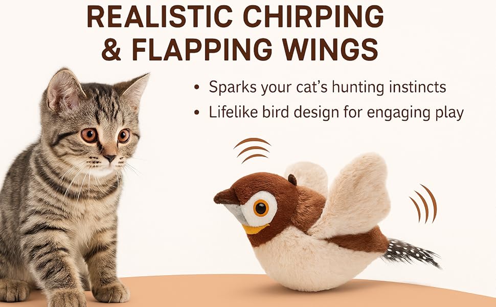 Kitten playing with flapping bird toy – juguete interactivo para gatos y gatitos