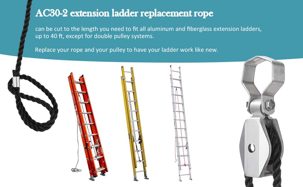 Extension Ladder Rope & Pulley Kit Compatible with Werner Aluminum