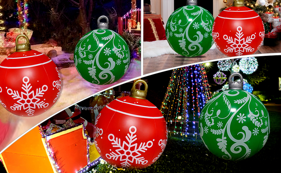 2 Pcs Christmas Blow Up Decorations Ball, 24in Giant PVC