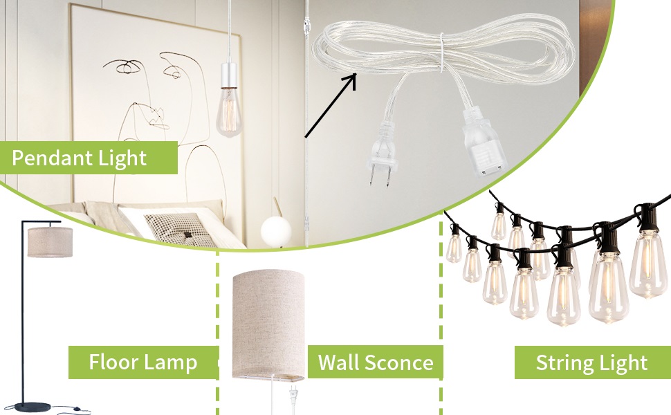 Clear Extension Cord 10 Ft, 2 Pack Clear Extension Cord