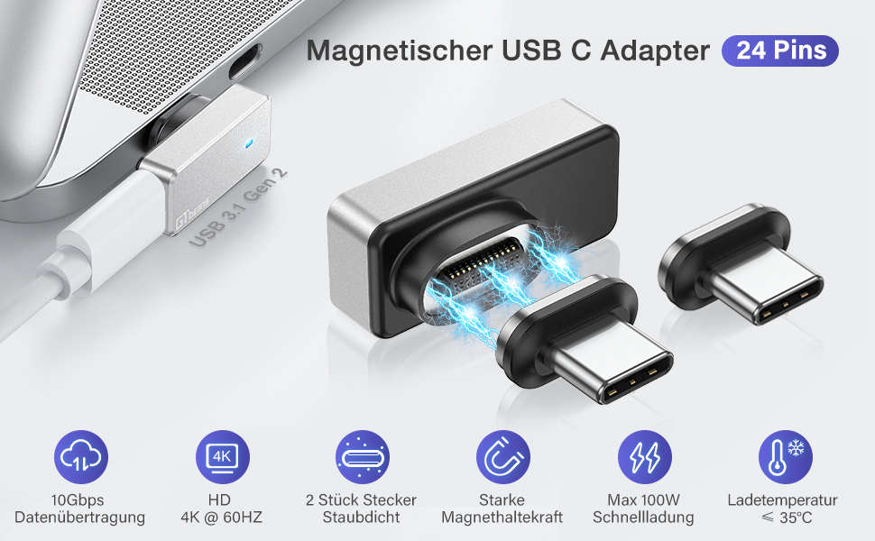 USB C Adapter, 24Pin Typ C Adapter PD 100W Schnellladung, USB 3.1