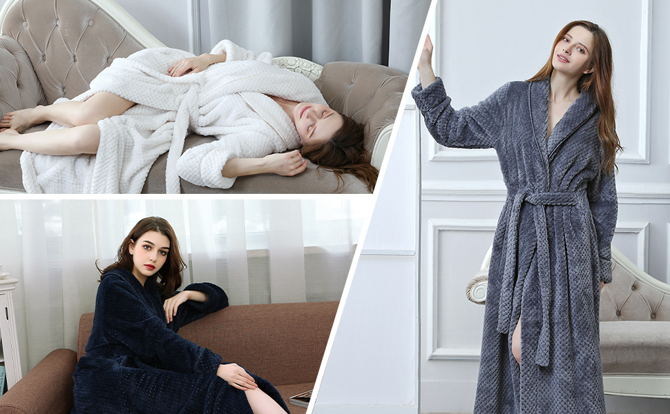 ROSEEM Womens Dressing Gown, Ladies Fluffy Dressing Gown Full Length