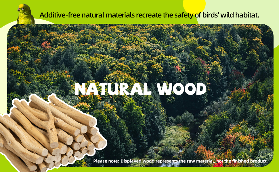 Untreated debarked hardwood with natural grain - Provides secure grip for parrot feet