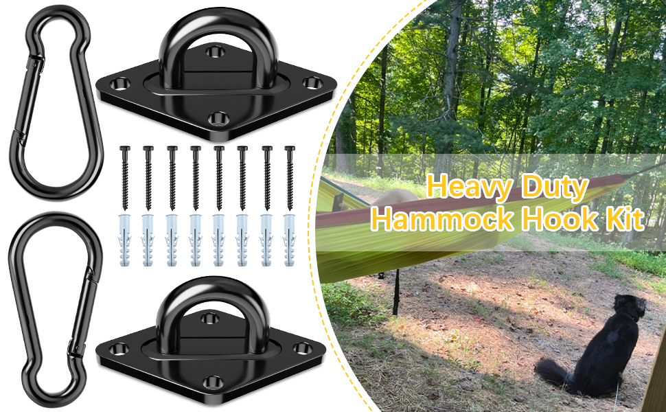 Heavy Duty Black Hammock Hooks Screws Bolts Included, Over 1700 lb Rust-Resistant Swing Hook Hardware, M10 Hanging Kit for Porch Yoga Seat Trapeze (Indoor/Outdoor) 7 hammock hooks,hammock hooks heavy duty,ceiling hooks heavy duty,eye hooks heavy duty