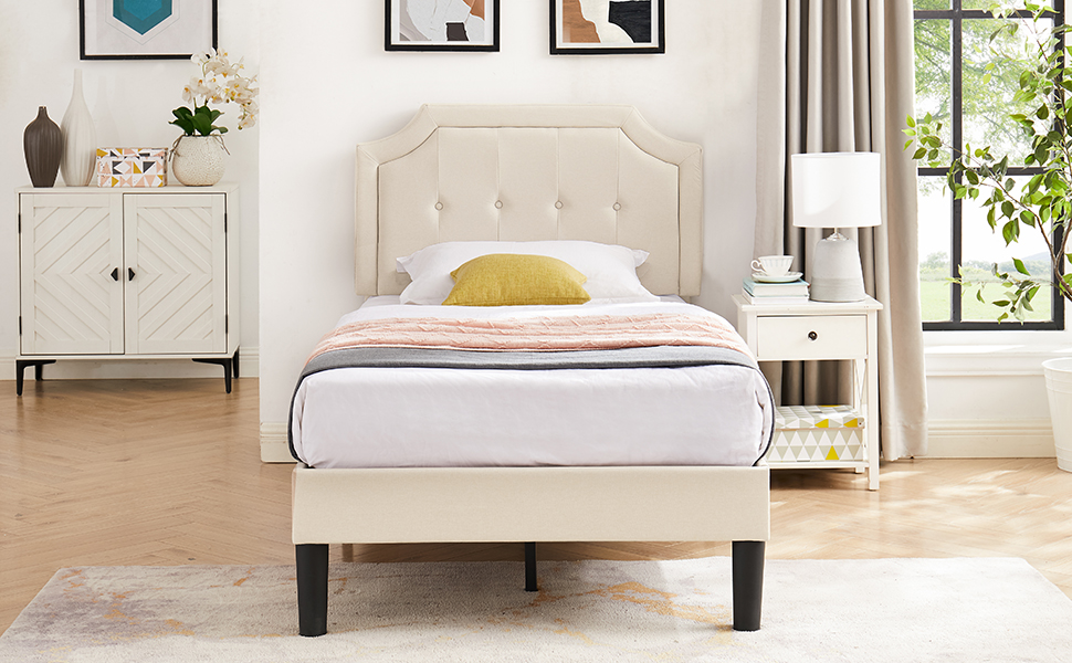 VECELO Upholstered Platform Bed Frame with Adjustable