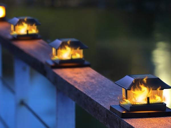 Dynaming Solar Flame Post Cap Lights Outdoor, Solar Powered