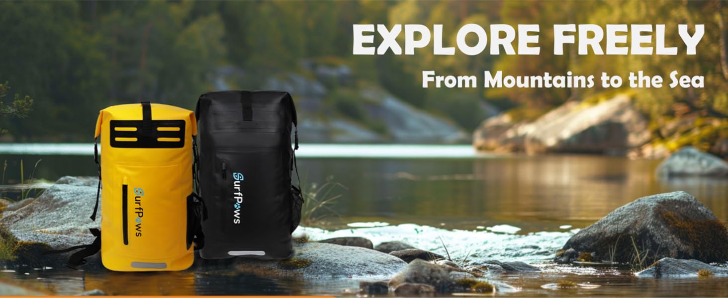 SurfPaws Waterproof Backpack - Outdoor Dry Bag for Boating, Camping, Rafting, Fishing, and More