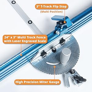 POWERTEC Table Saw Miter Gauge System 27 Angle Stops, 3/4”x