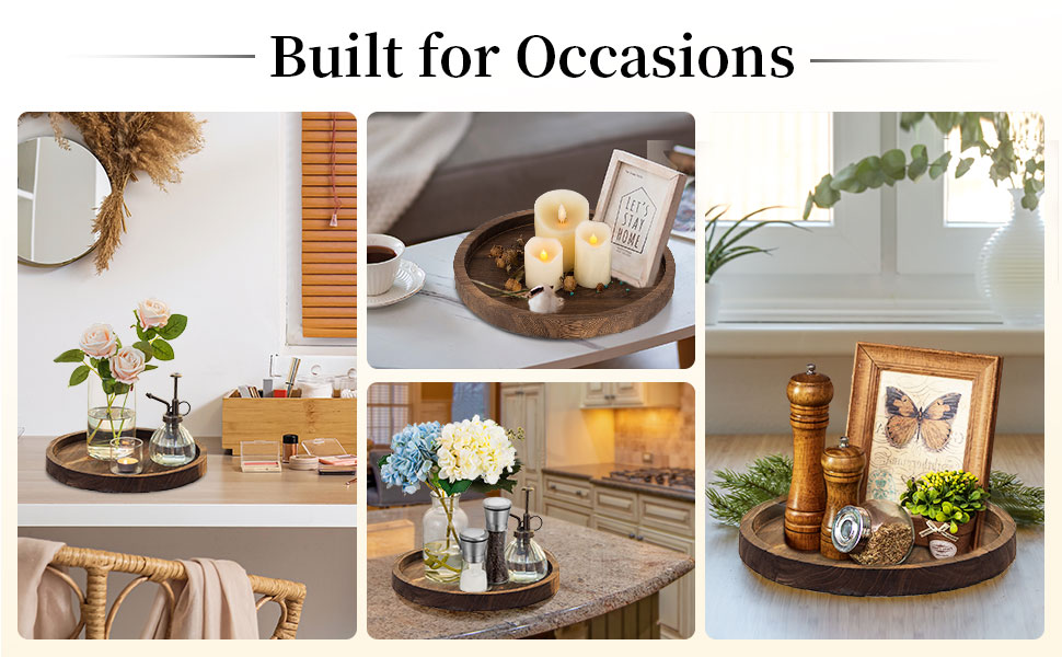 Wooden Decorative Tray Candle Holder Romadedi Round Wood Tray Home Decor, Small Rustic Trays