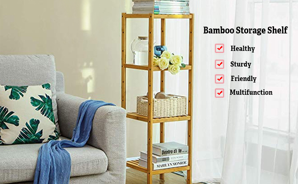 Wisfor Bamboo Bathroom Shelf Free Standing Shelving Unit 4 Tier Storage