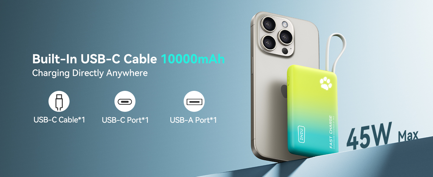 Built-In USB-C Cable 10000mAh