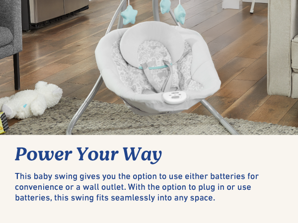 convenient battery powered plug in wall outlet swing compact comfortable fit seamless soothe baby