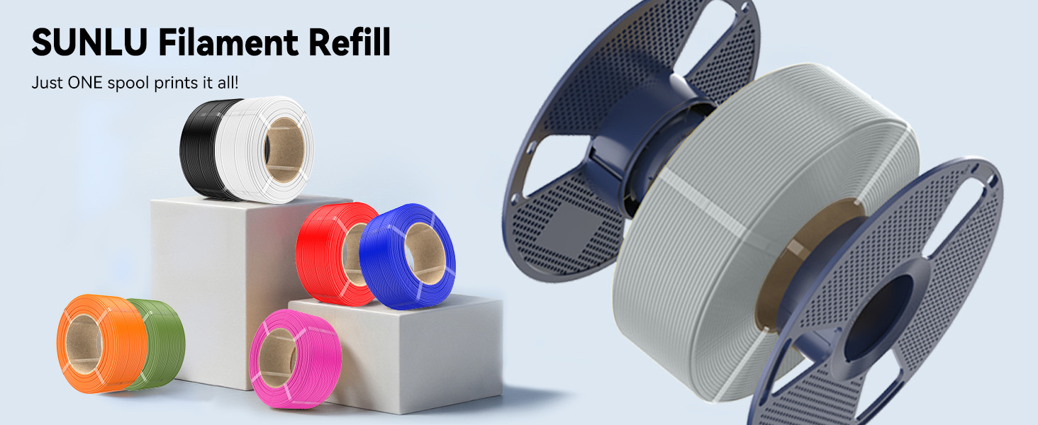 SUNLU 500g PLA+2.0 3D Printer Filament Refill, High Toughness PLA+ Filament Bundle, No-Spool 3D Filaments Refill 1.75mm Compatible with Bambu Lab 3D Printers, 4 Packs, Black+White+Klein Blue+Red 13 bambu labs filament bambu filament