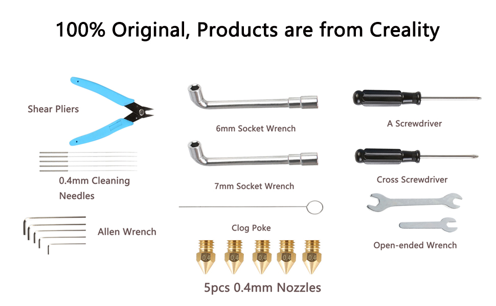 Creality 3D Printer Tool Kit, 3D Printing Accessory Includes Clog Poke, Shear Pliers, Allen Wrench, Cleaning Needles, Socket Wrench, Cross Screwdriver, Nozzles, Tweezers, for Creality Printer 9 A