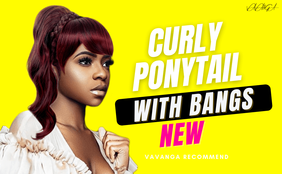 VAVANGA 16inch Loose Deep Wave Ponytail with Bangs