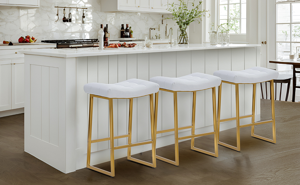 RNKSFX White & Gold Counter Height Bar Stool for Kitchen