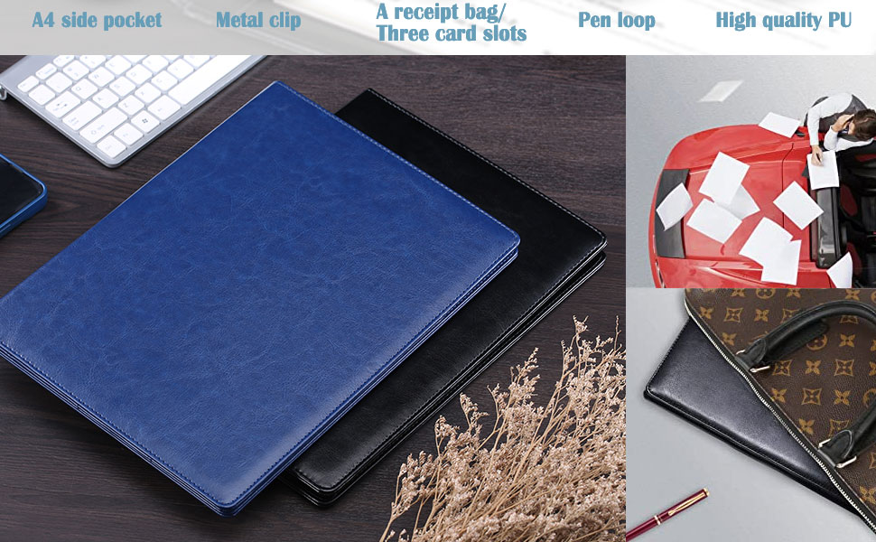 RUBAPOSM A4 Leather Padfolio Folder Bussiness Portfolio