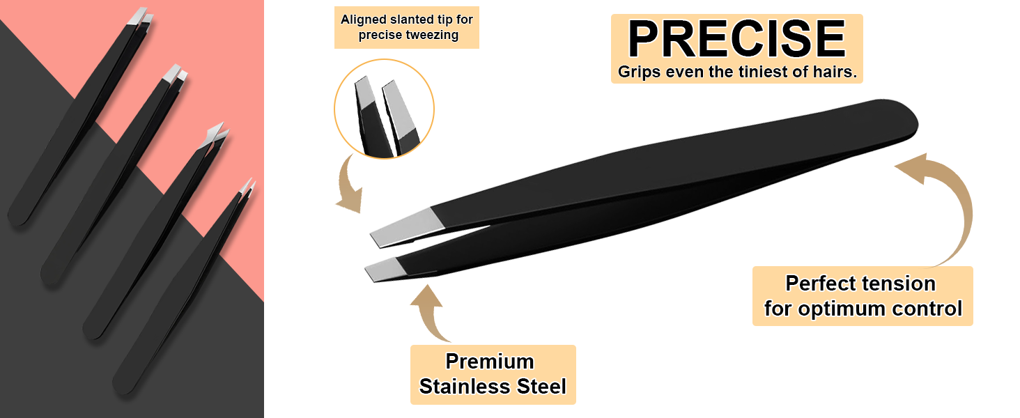 Precision tweezers with curved tips. Features include premium stainless steel construction and perfect tension for optimum control.