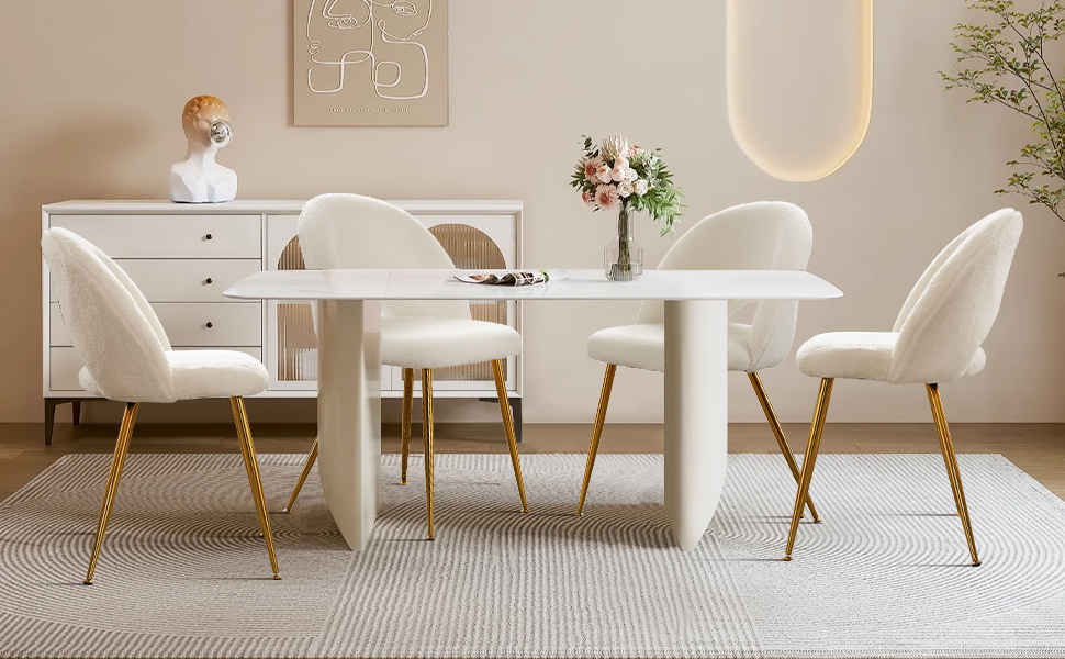 MoomJiee Boucle Dining Chair Set of 4,Modern Sherpa