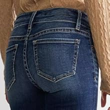 Women's Stretchy Bootcut Jeans Mid Rise Two Button Denim Pants 