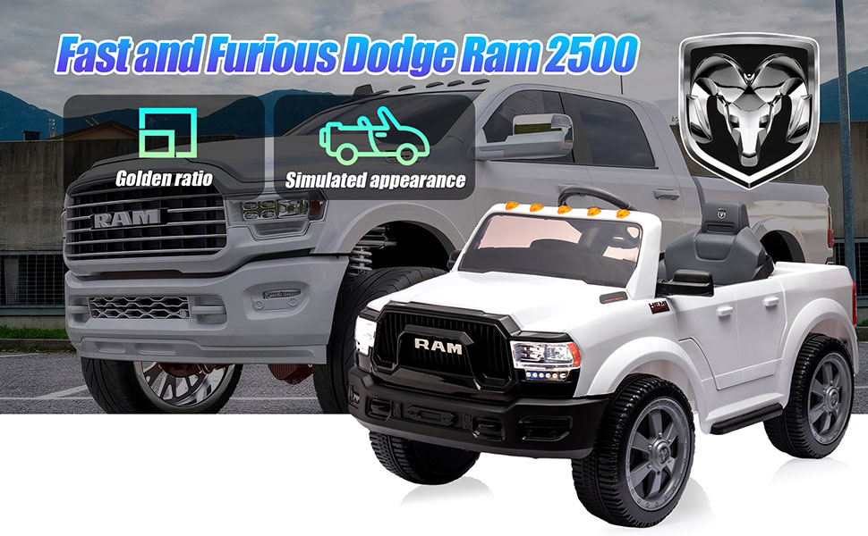 12V Ride On Pickup Truck, Licensed Dodge RAM 2500 Electric